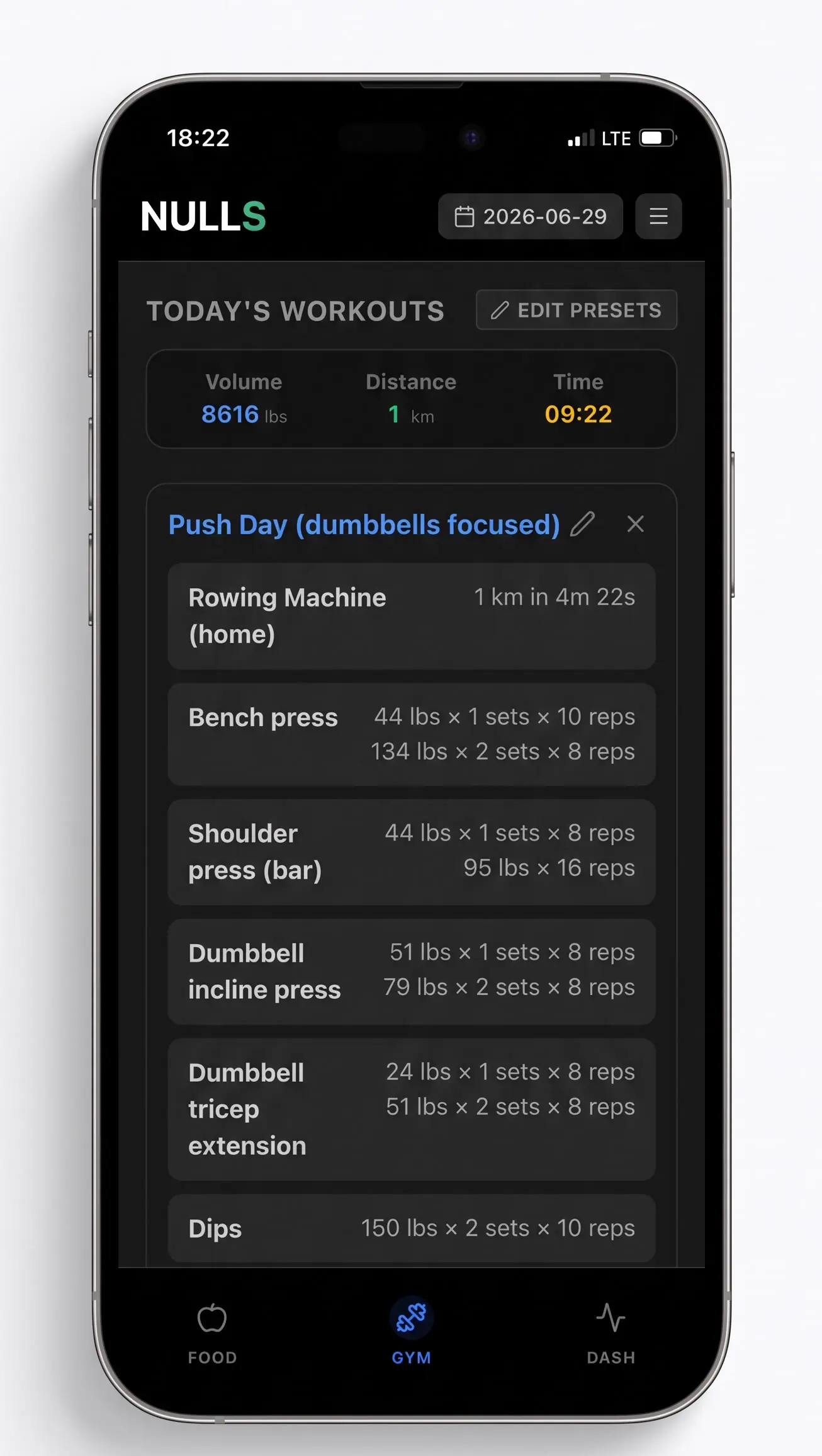 Workout Log Screen